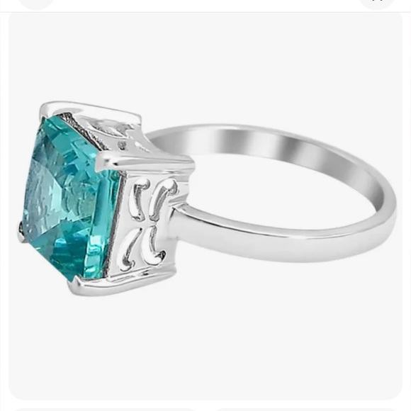 Faceted Paraiba Turmaline & 14k White Gold Vermiel Ring Size 7 - Picture 2 of 2